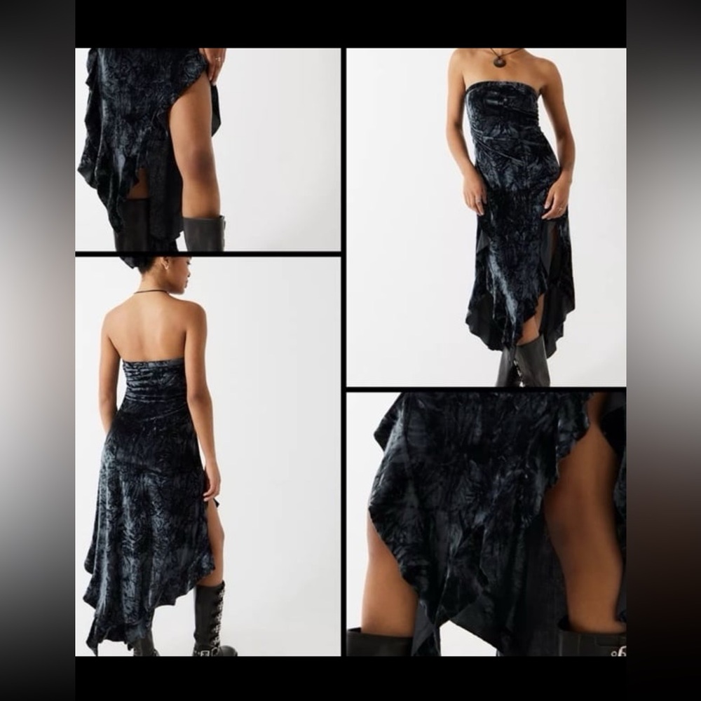 Silence & Noise Luna Velvet Strapless Ruffle Skirt/Dress. Size Small
